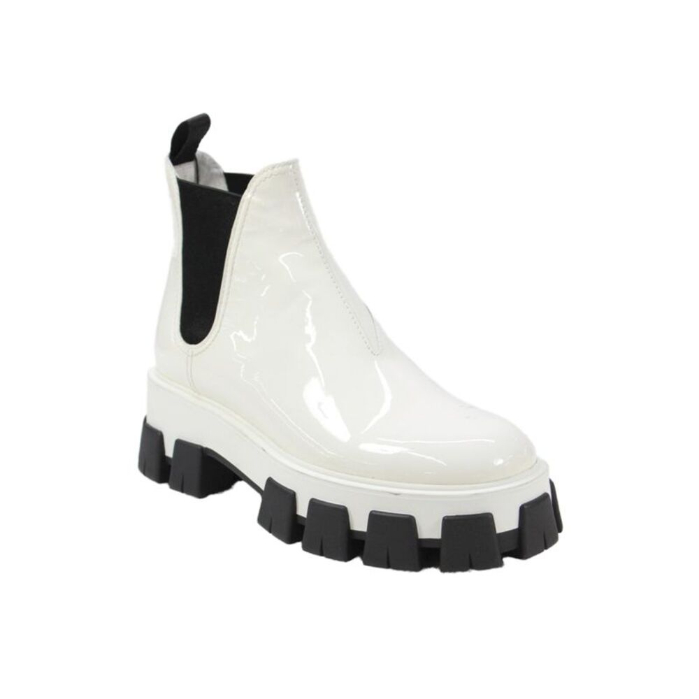Prada Womens Patent Leather Platform Stretch Inset Ankle Boots White Size 40 10